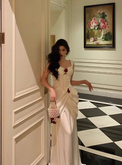 Elegant Mermaid Straps White Satin Sleeveless 21st Birthday Dresses Evening Gown Birthday Outfits Birthday Dress Ideas For Women DP1410