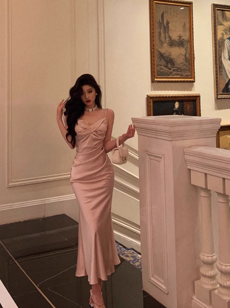 Elegant Sheath Spaghetti Straps Pink Satin Sleeveless 23rd Birthday Dress Party Gown Birthday Outfits Birthday Dress Ideas For Women DP1421