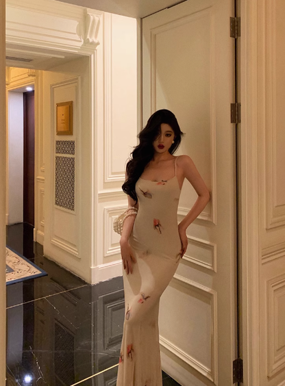 Elegant Sheath Spaghetti Straps Floral White 21st Birthday Dress Party Gown Birthday Outfits Birthday Dress Ideas For Women DP1422