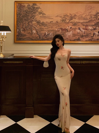 Elegant Sheath Spaghetti Straps Floral White 21st Birthday Dress Party Gown Birthday Outfits Birthday Dress Ideas For Women DP1422