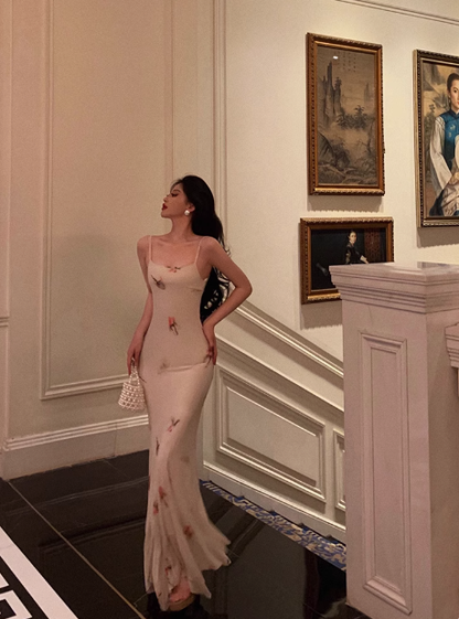 Elegant Sheath Spaghetti Straps Floral White 21st Birthday Dress Party Gown Birthday Outfits Birthday Dress Ideas For Women DP1422