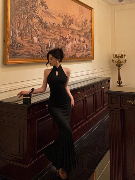 Elegant Mermaid High Neckline Black Sleeveless 23rd Birthday Dress Party Gown Birthday Outfits Birthday Dress Ideas For Women DP1425