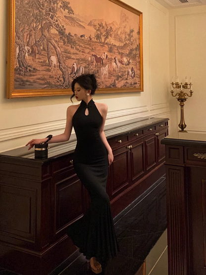 Elegant Mermaid High Neckline Black Sleeveless 23rd Birthday Dress Party Gown Birthday Outfits Birthday Dress Ideas For Women DP1425