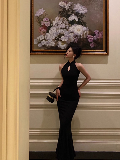 Elegant Mermaid High Neckline Black Sleeveless 23rd Birthday Dress Party Gown Birthday Outfits Birthday Dress Ideas For Women DP1425