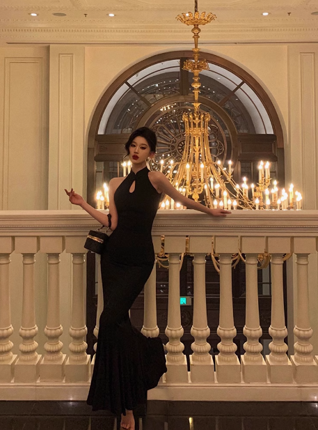 Elegant Mermaid High Neckline Black Sleeveless 23rd Birthday Dress Party Gown Birthday Outfits Birthday Dress Ideas For Women DP1425