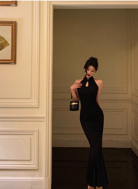 Elegant Mermaid High Neckline Black Sleeveless 23rd Birthday Dress Party Gown Birthday Outfits Birthday Dress Ideas For Women DP1425