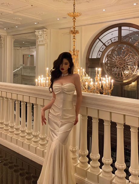 Elegant Mermaid Sweetheart White Sleeveless 23rd Birthday Dress Party Gown Birthday Outfits Birthday Dress Ideas For Women DP1426