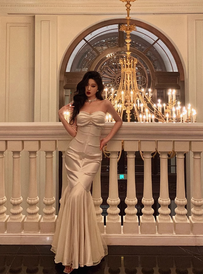 Elegant Mermaid Sweetheart White Sleeveless 23rd Birthday Dress Party Gown Birthday Outfits Birthday Dress Ideas For Women DP1426