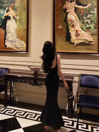 Elegant Mermaid Square Black Sleeveless 23rd Birthday Dress Party Gown Birthday Outfits Birthday Dress Ideas For Women DP1427