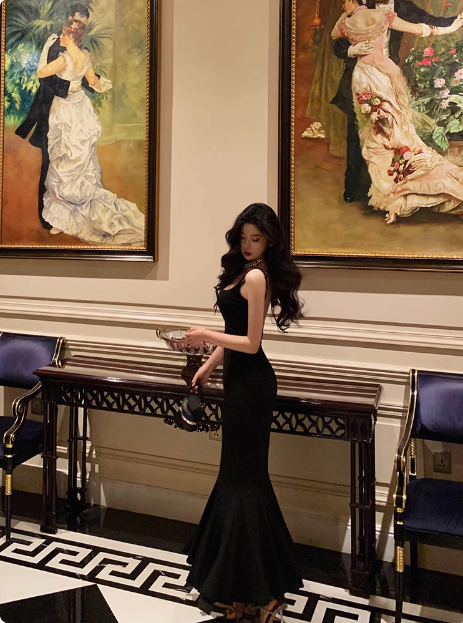 Elegant Mermaid Square Black Sleeveless 23rd Birthday Dress Party Gown Birthday Outfits Birthday Dress Ideas For Women DP1427