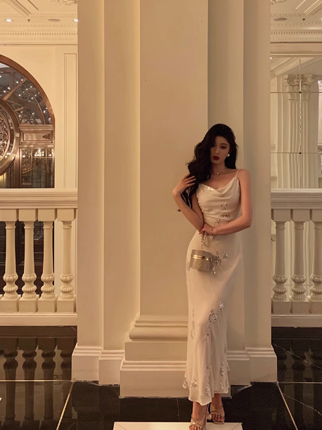 Elegant Sheath Spaghetti Straps White 21st Birthday Dress Party Gown Birthday Outfits Birthday Dress Ideas For Women DP1428