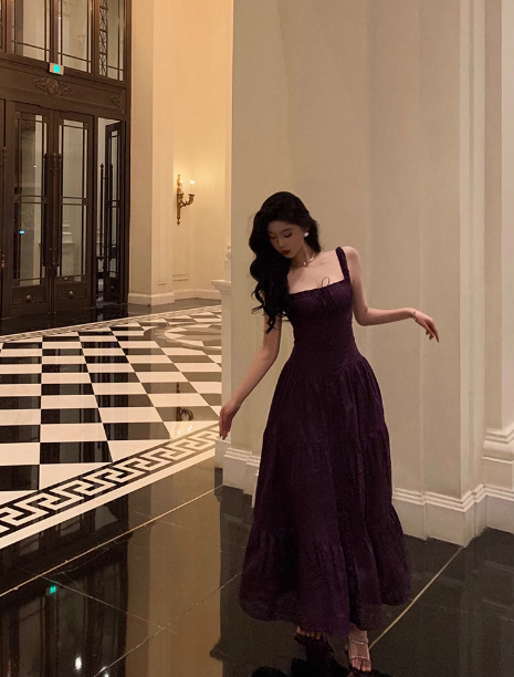 Elegant A Line Square Grape Sleeveless 23rd Birthday Dress Party Gown Birthday Outfits Birthday Dress Ideas For Women DP1429