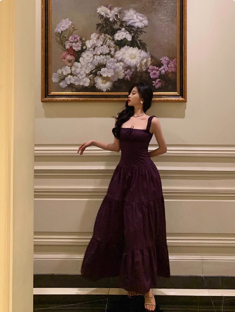 Elegant A Line Square Grape Sleeveless 23rd Birthday Dress Party Gown Birthday Outfits Birthday Dress Ideas For Women DP1429