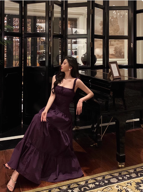 Elegant A Line Square Grape Sleeveless 23rd Birthday Dress Party Gown Birthday Outfits Birthday Dress Ideas For Women DP1429