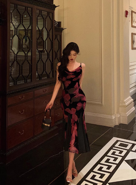 Elegant Sheath Spaghetti Straps Floral Chiffon Sleeveless 23rd Birthday Dress Party Gown Birthday Outfits Birthday Dress Ideas For Women DP1432