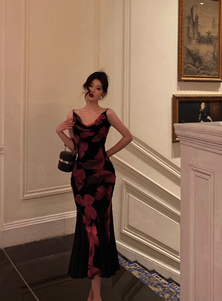 Elegant Sheath Spaghetti Straps Floral Chiffon Sleeveless 23rd Birthday Dress Party Gown Birthday Outfits Birthday Dress Ideas For Women DP1432