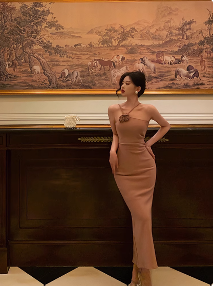 Elegant Sheath Dusty Pink Sleeveless 23rd Birthday Dress Party Gown Birthday Outfits Birthday Dress Ideas For Women DP1433