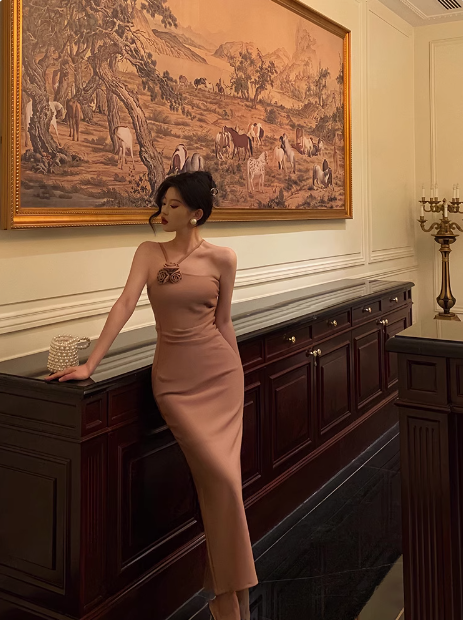 Elegant Sheath Dusty Pink Sleeveless 23rd Birthday Dress Party Gown Birthday Outfits Birthday Dress Ideas For Women DP1433