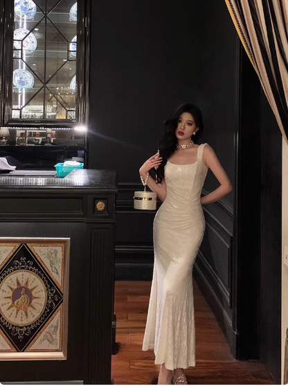 Elegant Mermaid Square White Lace 21st Birthday Dress Party Gown Birthday Outfits Birthday Dress Ideas For Women DP1444