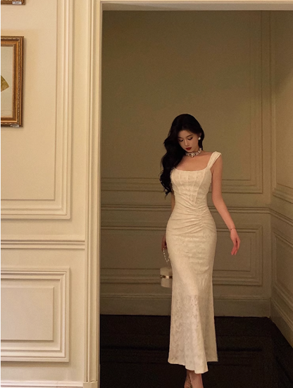 Elegant Mermaid Square White Lace 21st Birthday Dress Party Gown Birthday Outfits Birthday Dress Ideas For Women DP1444