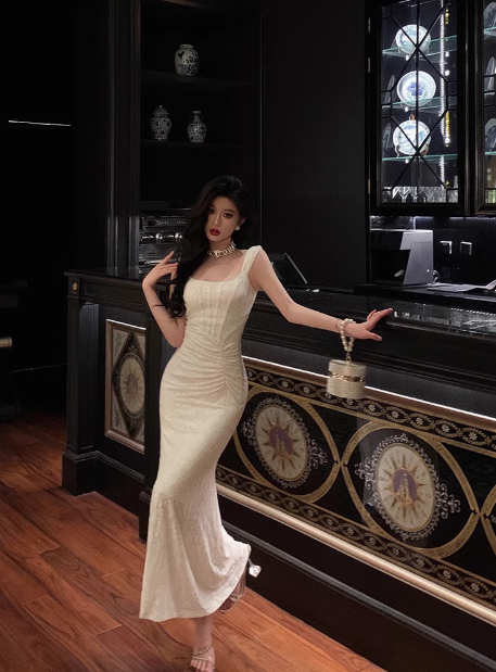 Elegant Mermaid Square White Lace 21st Birthday Dress Party Gown Birthday Outfits Birthday Dress Ideas For Women DP1444