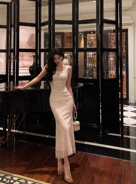 Elegant Mermaid Square White Lace 21st Birthday Dress Party Gown Birthday Outfits Birthday Dress Ideas For Women DP1446