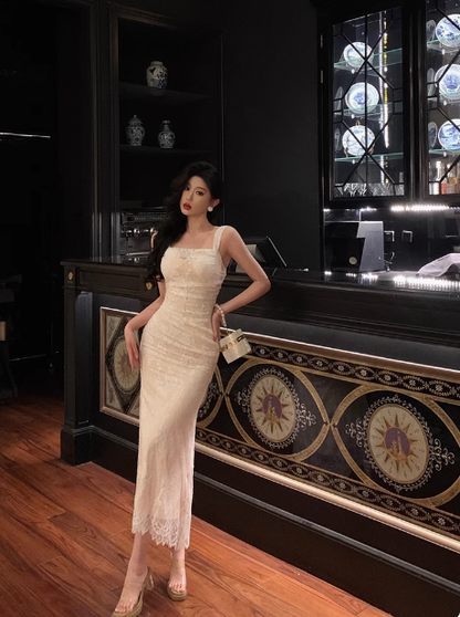 Elegant Mermaid Square White Lace 21st Birthday Dress Party Gown Birthday Outfits Birthday Dress Ideas For Women DP1446