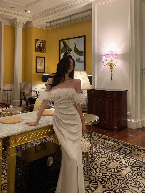 Elegant Mermaid Off The Shoulder White Satin 21st Birthday Dress Party Gown Birthday Outfits Birthday Dress Ideas For Women DP1447