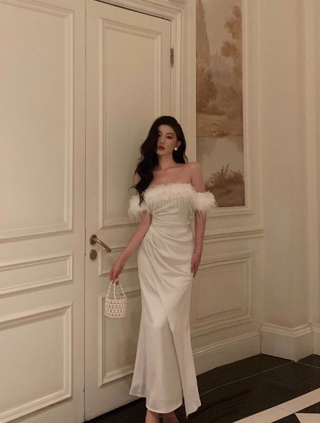 Elegant Mermaid Off The Shoulder White Satin 21st Birthday Dress Party Gown Birthday Outfits Birthday Dress Ideas For Women DP1447