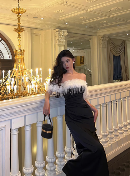 Elegant Mermaid Off The Shoulder Black Satin 21st Birthday Dress Party Gown Birthday Outfits Birthday Dress Ideas For Women DP1448