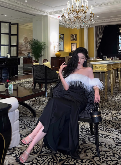 Elegant Mermaid Off The Shoulder Black Satin 21st Birthday Dress Party Gown Birthday Outfits Birthday Dress Ideas For Women DP1448