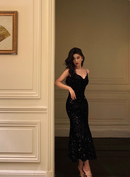 Elegant Mermaid Black Sequin 21st Birthday Dress Party Gown Birthday Outfits Birthday Dress Ideas For Women DP1449