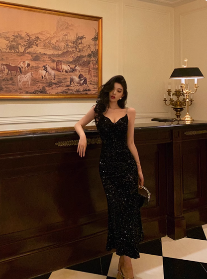 Elegant Mermaid Black Sequin 21st Birthday Dress Party Gown Birthday Outfits Birthday Dress Ideas For Women DP1449