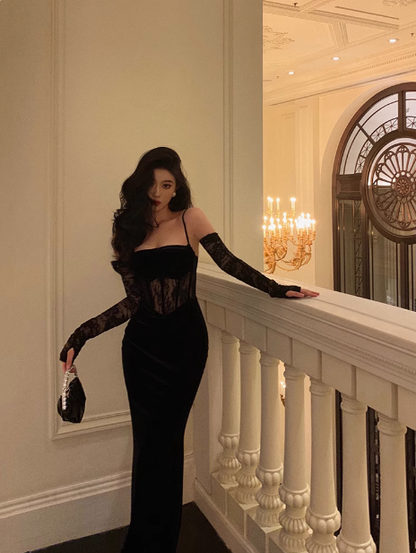 Elegant Mermaid Spaghetti Straps Black Lace 21st Birthday Dress Party Gown Birthday Outfits Birthday Dress Ideas For Women DP1451