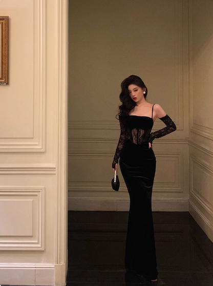 Elegant Mermaid Spaghetti Straps Black Lace 21st Birthday Dress Party Gown Birthday Outfits Birthday Dress Ideas For Women DP1451