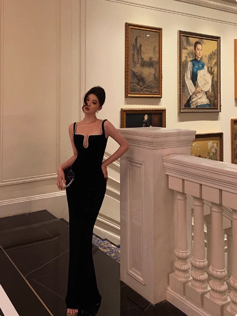 Sexy Mermaid Black Square Neck 21st Birthday Dress Party Gown Birthday Outfits Birthday Dress Ideas For Women DP1453