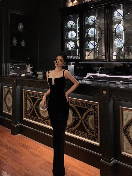 Sexy Mermaid Black Square Neck 21st Birthday Dress Party Gown Birthday Outfits Birthday Dress Ideas For Women DP1453