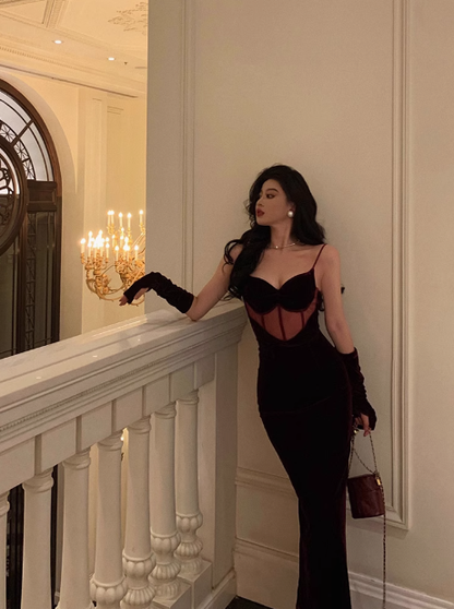 Elegant Mermaid Spaghetti Straps Burgundy Velvet 21st Birthday Dress Party Gown Birthday Outfits Birthday Dress Ideas For Women DP1454