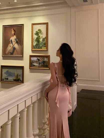 Elegant Mermaid Spaghetti Straps Pink Satin 21st Birthday Dress Party Gown Birthday Outfits Birthday Dress Ideas For Women DP1455