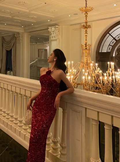 Sexy Mermaid Red Halter Sequin 21st Birthday Dress Party Gown Birthday Outfits Birthday Dress Ideas For Women DP1456