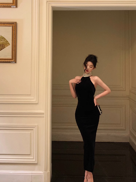 Elegant Mermaid Halter Beads Neckline Black 21st Birthday Dress Party Gown Birthday Outfits Birthday Dress Ideas For Women DP1458