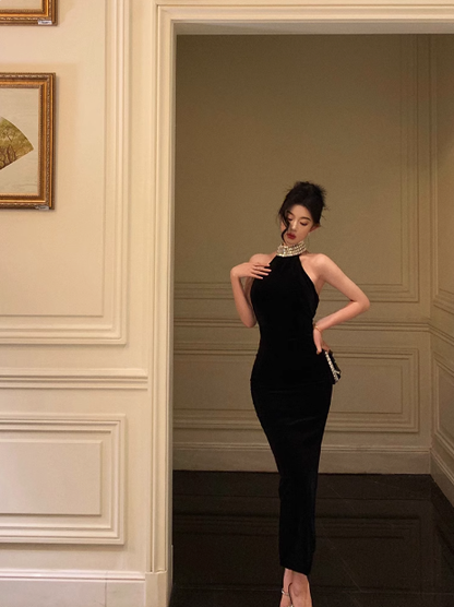 Elegant Mermaid Halter Beads Neckline Black 21st Birthday Dress Party Gown Birthday Outfits Birthday Dress Ideas For Women DP1458