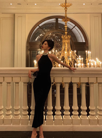 Elegant Mermaid Halter Beads Neckline Black 21st Birthday Dress Party Gown Birthday Outfits Birthday Dress Ideas For Women DP1458