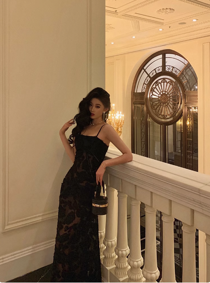 Elegant Mermaid Spaghetti Straps Lace Black 21st Birthday Dress Party Gown Birthday Outfits Birthday Dress Ideas For Women DP1459