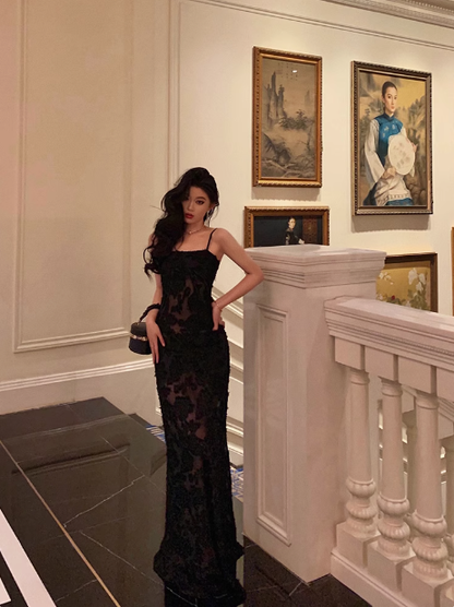 Elegant Mermaid Spaghetti Straps Lace Black 21st Birthday Dress Party Gown Birthday Outfits Birthday Dress Ideas For Women DP1459