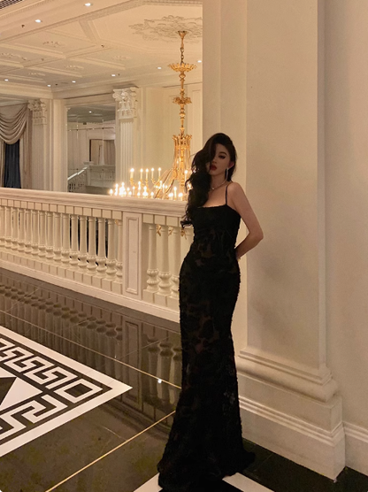 Elegant Mermaid Spaghetti Straps Lace Black 21st Birthday Dress Party Gown Birthday Outfits Birthday Dress Ideas For Women DP1459