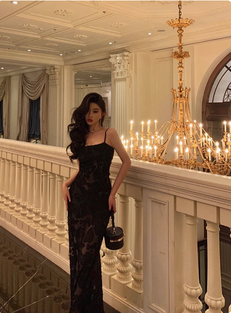 Elegant Mermaid Spaghetti Straps Lace Black 21st Birthday Dress Party Gown Birthday Outfits Birthday Dress Ideas For Women DP1459