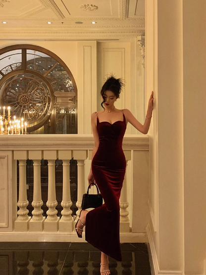 Sexy Mermaid Wine Red Velvet 21st Birthday Dress Party Gown Birthday Outfits Birthday Dress Ideas For Women DP1461