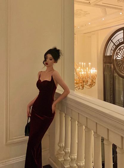 Sexy Mermaid Wine Red Velvet 21st Birthday Dress Party Gown Birthday Outfits Birthday Dress Ideas For Women DP1461