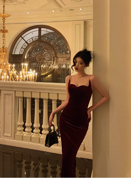 Sexy Mermaid Wine Red Velvet 21st Birthday Dress Party Gown Birthday Outfits Birthday Dress Ideas For Women DP1461